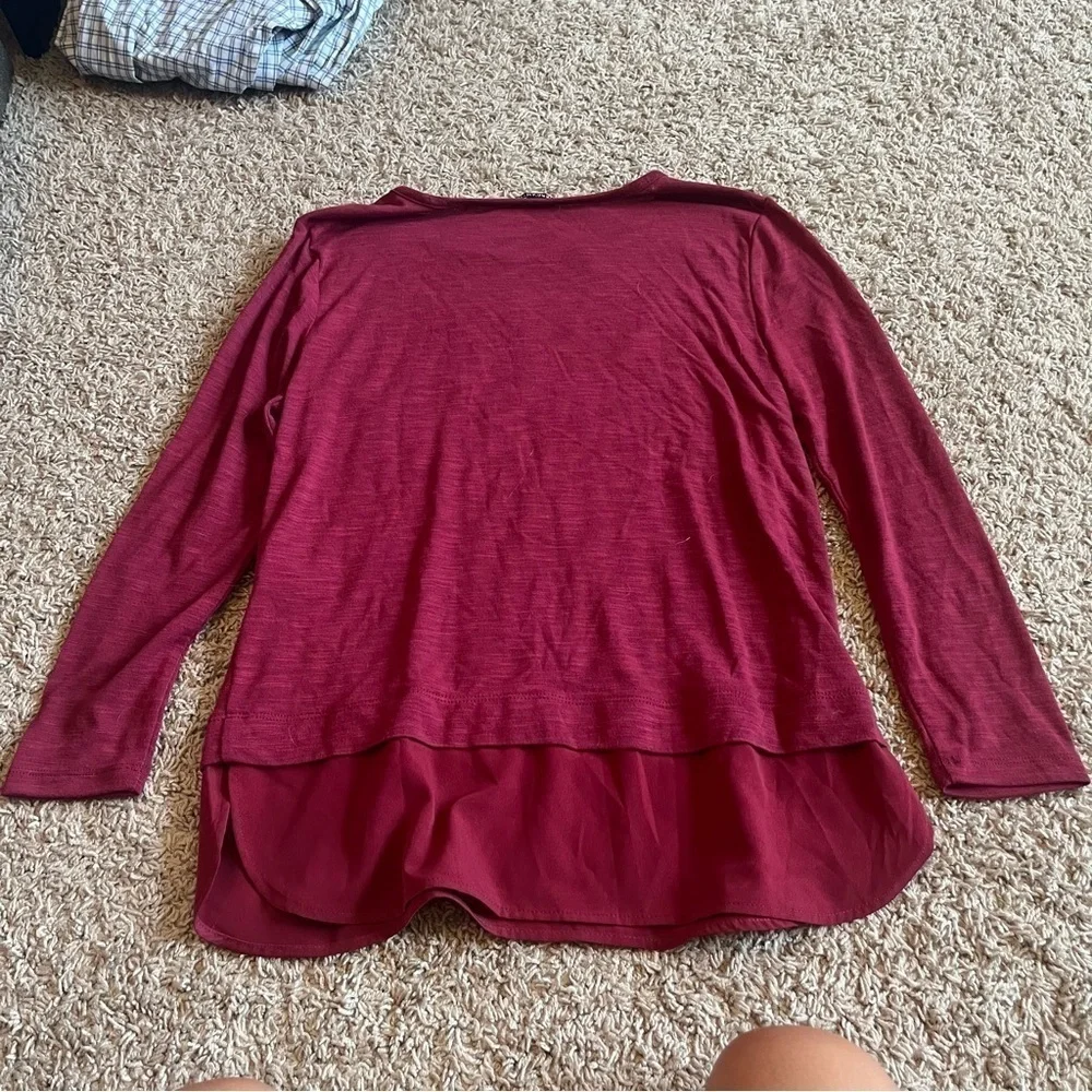J.Crew Mercantile Magenta Mixed Media Layered Hem Long Sleeve Top Small